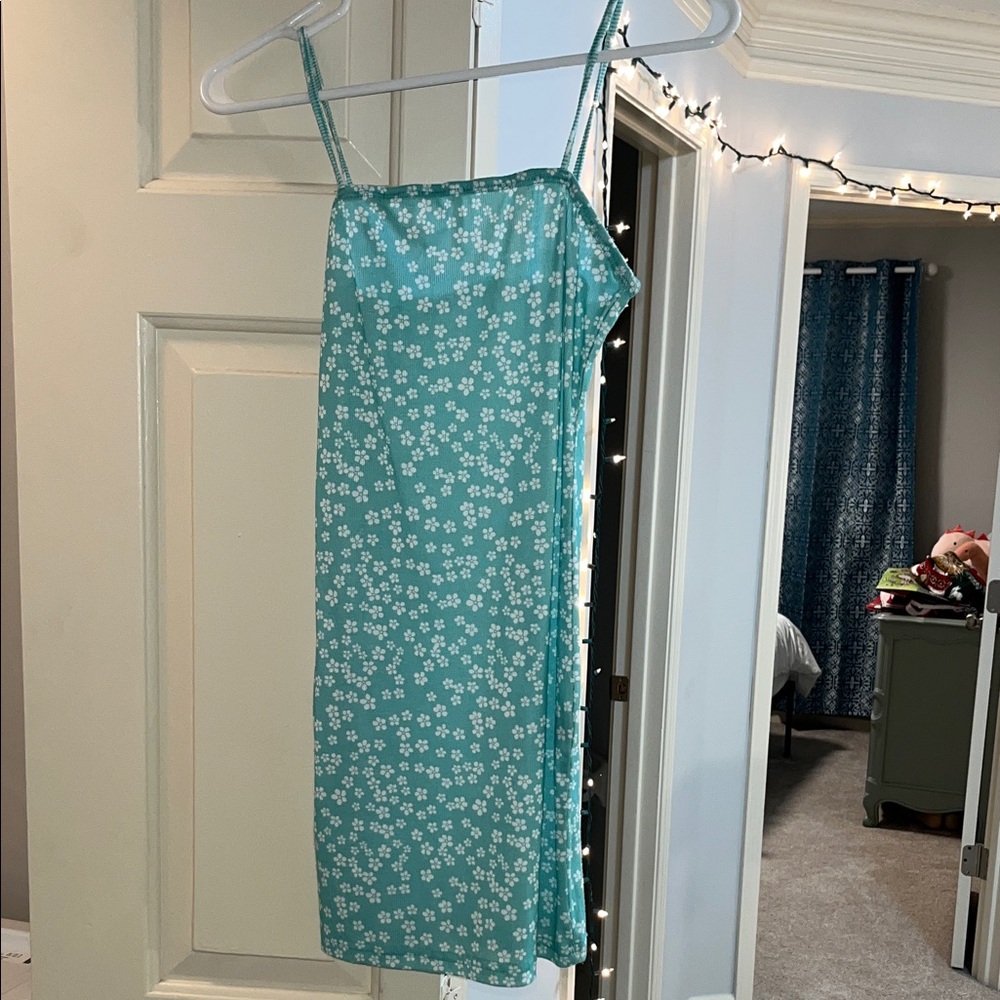SHEIN Teal Floral Midi Dress